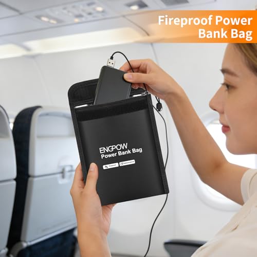 ENGPOW Fireproof Organizer Travel Bag, Heat Insulated＆Explosion-Proof Electronic Carry Case, Portable Home Travel Safe Storage for Power Bank,Phone,Cables,USB Drive and Charging Protection, 9''x7'' - size: 9'' x 7''