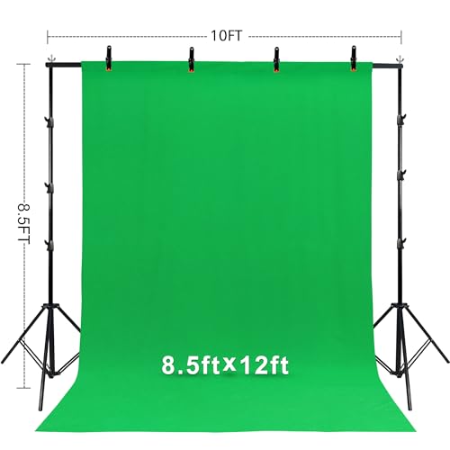 2 in 1 Green Backdrop Stand Kit, 10x8.5 ft Portable Dual Rod Stand kit with 8.5x12ft Green Backdrop-Premium Polyester for Video Streaming, Portrait Photoshoot,Wall Mounted, Parties - size: 10x8.5 Ft