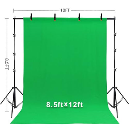 2 in 1 Green Backdrop Stand Kit, 10x8.5 ft Portable Dual Rod Stand kit with 8.5x12ft Green Backdrop-Premium Polyester for Video Streaming, Portrait Photoshoot,Wall Mounted, Parties - size: 10x8.5 Ft