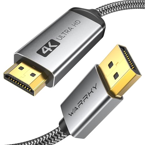 WARRKY 4K DisplayPort to HDMI Cable [UHD, Metal Case, Nylon Cable] 6FT Unidirectional Display Port 1.2 Source to HDMI 1.4 Screen, DP to HDMI Compatible for Computer, NVIDIA, AMD, Dell, Lenovo, Monitor - size: 6FT, style: 1 Pack