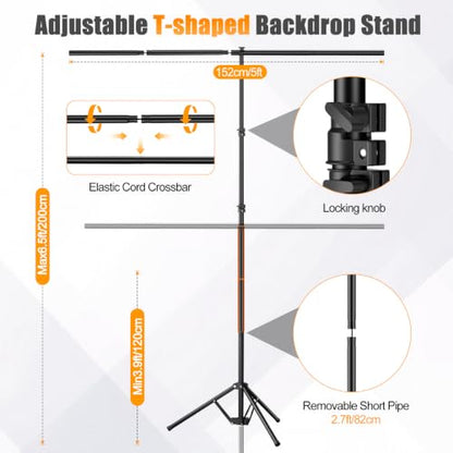 5x8ft Black & White Photo Backdrop with Stand, 2-in-1 Revisible Black White Background Screen with Portable T-Shape Stand,Carry Bag and 5 Clamps for Photography Video Meeting Streaming