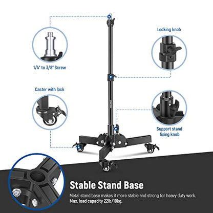 NEEWER Pack of 2 Heavy Duty Light Stands with Wheels, 2.4 Feet Max. Height, Foldable Tripod for Low Angle Shooting, Lighting Stand for Softbox, Monolight and Other Photography Equipment, ST72 - style: 2 Pack