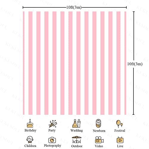 10x10ft Pink Stripes Backdrop Pink Girl Theme Backdrop Adult Lovers Artistic Portrait Background Taking Photos of Children Birthday Party Fabric KU230 - color: Pink, size: 10x10FT