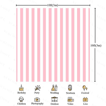 10x10ft Pink Stripes Backdrop Pink Girl Theme Backdrop Adult Lovers Artistic Portrait Background Taking Photos of Children Birthday Party Fabric KU230 - color: Pink, size: 10x10FT