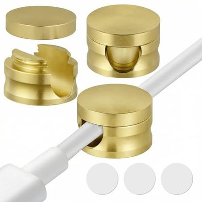3 Pack Upgraded Cord Management Clips with Extra-Large Adhesive Base, Stronger Hold Phone Charger Holder for Nightstand, Premium Aluminum Gold Sticky USB Wire Organizer Cable Clips for Desk