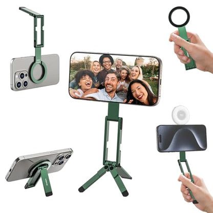 ULANZI MA60 Magnetic Phone Tripod Stand for iPhone - Aluminium Smartphone Mini Tripod Pocket Cell Phone Stand Strong Magnet Quick Mount Compatible with iPhone 16 15 14 13 13 Series, Green - color: Green