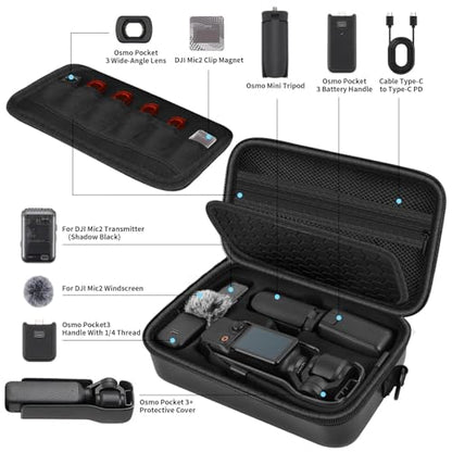 Boobowl Hard Case for DJI Osmo Pocket 3 Creator Combo, Portable Travel Storage Bag Fits Camera with Original Protective Cover, Battery Handle & Mic 2, Shockproof Organizer with Shoulder Strap - Black