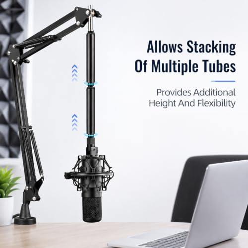 6-Inch Microphone Stand Extension Tube, Universal 5/8-27" Thread Heavy Duty Aluminum Alloy Mic Extender Pipe with 5/8" to 3/8" Adapter for Desk Base, Boom Arm, Podcast Setup