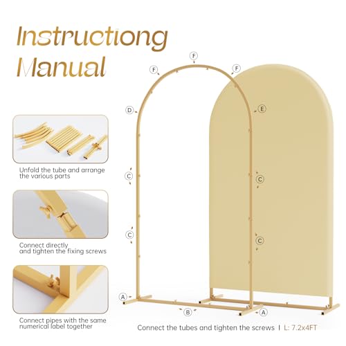 Set of 3 Metal Arch Backdrop Stand with Cover Set, (7.2FT, 6.6FT, 6FT Wedding Arch and Cover Set), Backdrop Arch for Party, Baby Shower, Birthday, and Graduation Ceremony - color: Yellow, size: 7.2ft+6.6ft+6ft
