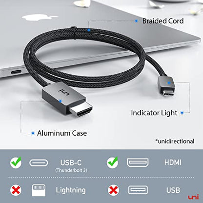 uni USB C to HDMI Cable 15FT 4K@30Hz, ONE-Way USB Type C Input to HDMI Output Cable, [Thunderbolt 3/4 Compatible] with MacBook Pro/Air, iPhone 15/16 Series, Galaxy S8-S24, XPS, Chromebook - size: 15FT
