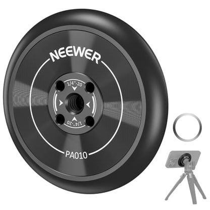 NEEWER Magnetic Phone Tripod Mount Adapter with Adhesive Magnetic Ring Compatible with MagSafe iPhone 15 Pro Max 15 Plus 14 13 12, 1/4" Thread for iPhone Video Recording Selfie Stick Ring Light, PA010 - style: PA010(1 Pack) w/Magnetic Ring