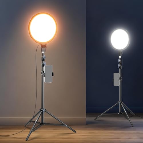NEEWER BASICS 12" Large Ring Light with 63" Tripod Stand/Phone Holder/Remote Compatible with iPhone, 15W LED Bi Color Full Screen Lighting for Video Recording Selfie Streaming Makeup Photography, R12L