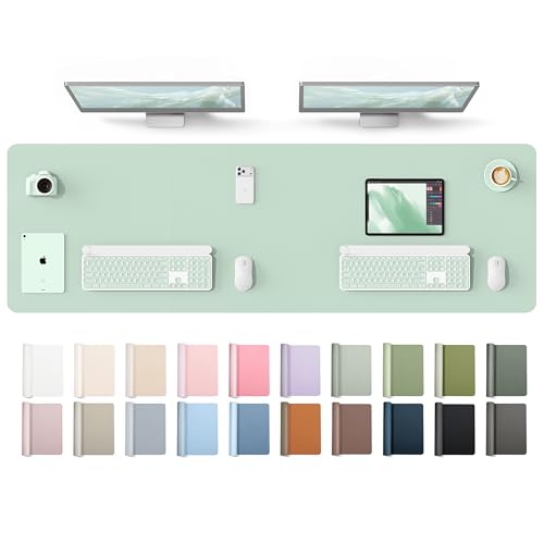 YSAGi Leather Desk Protector, Office Mat, Large Mouse Mat, Non-Slip PU Leather Blotter, Laptop Desk Mat, Waterproof Writing Pad for Office and Home(Pale Green, 63" x 17.2") - color: Pale Green, size: 63" x 17.2"