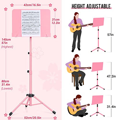 CAHAYA Sheet Music Stand & Tabletop Music Stand Solid Back with Carrying Bag for Books Notes Laptop Tablet Pink CY0194 - color: Pink, size: Standard Version