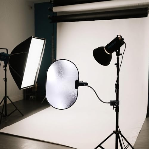 Photography Reflector Holder, 11 Inch Bendable Metal Reflector Photography Stand Clamp for Backdrop, Diffuser, Lighting, Clamping Range 0.5''-1.9''