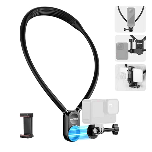 NEEWER Magnetic Neck Mount Compatible with GoPro Hero 13 12 11 MAX DJI Action 4 Insta360 iPhone 15 Pro Max Samsung S23, Quick Release Flexible POV Action Camera Neck Mount Adapter & Phone Holder, GP15 - style: GP15