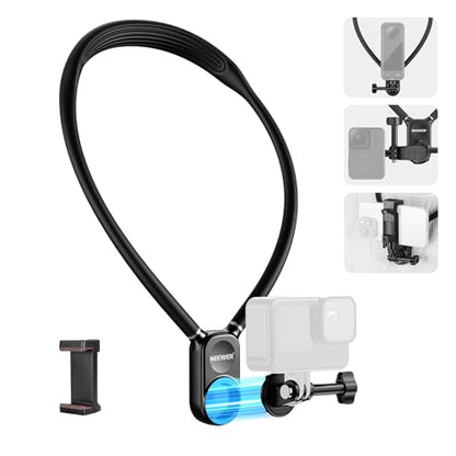 NEEWER Magnetic Neck Mount Compatible with GoPro Hero 13 12 11 MAX DJI Action 4 Insta360 iPhone 15 Pro Max Samsung S23, Quick Release Flexible POV Action Camera Neck Mount Adapter & Phone Holder, GP15 - style: GP15