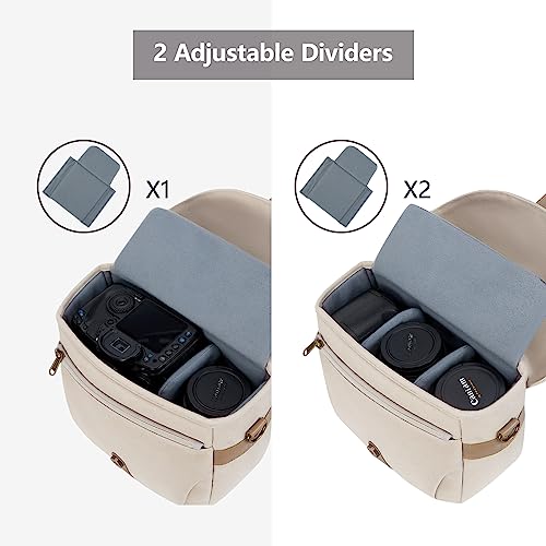 BAGSMART Canvas Crossbody Camera Bag with Rain Cover Women Men, Ivory White | SLR DSLR Camera Case, Compact Camera Shoulder Bag - color: 02-Ivory White