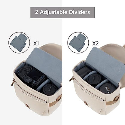 BAGSMART Canvas Crossbody Camera Bag with Rain Cover Women Men, Ivory White | SLR DSLR Camera Case, Compact Camera Shoulder Bag - color: 02-Ivory White