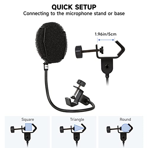 Pop Filter for Microphone - Sponge Layered Pop Wind Screen with Enhanced Flexible 360° Gooseneck