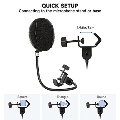 Pop Filter for Microphone - Sponge Layered Pop Wind Screen with Enhanced Flexible 360° Gooseneck