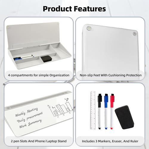 Desktop Whiteboard, Glass Dry Erase Board, Desk Board Buddy,Computer Keyboard Stand,Desk Whiteboard Organizer for Home,Office,School Supplies(Black & White) - color: Black&white