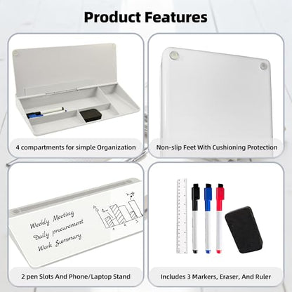 Desktop Whiteboard, Glass Dry Erase Board, Desk Board Buddy,Computer Keyboard Stand,Desk Whiteboard Organizer for Home,Office,School Supplies(Black & White) - color: Black&white