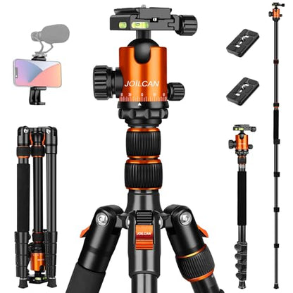 JOILCAN Tripod for Camera, 81" Aluminum Camera Tripod Stand, 83" DSLR Tripods & Monopods, Heavy Duty Travel Tripod for Binoculars Spotting Scope Telescope, Max Load 35lb - color: Orange