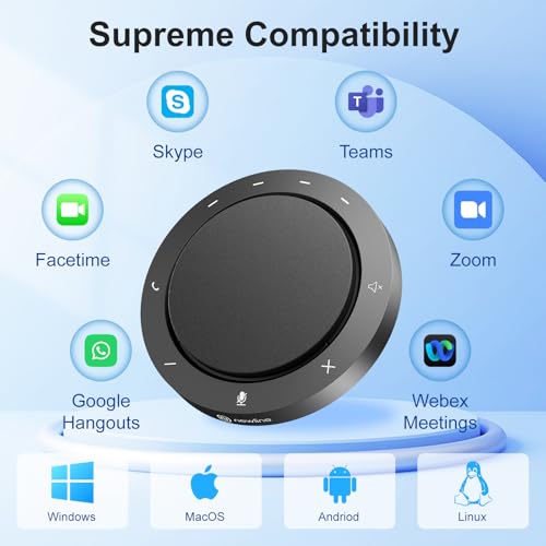 Conference Speaker and Microphone, Dual Al Mics with 360° Voice Pickup & Clear Sound, 10-14H Call Time, Bluetooth & USB-C/A Connection, Speakerphone for 1-6 People, Small Teams & Home Office