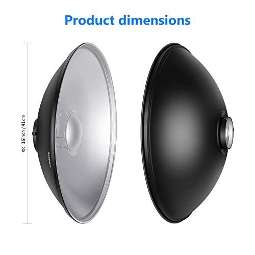 NEEWER 16"/41cm Aluminum Standard Reflector Beauty Dish with White Diffuser Sock for Bowens Mount Studio Strobe Flash Light, NEEWER Vision 4 ML300 S101-300W S101-400W etc - style: 16"/41cm