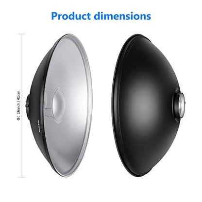 NEEWER 16"/41cm Aluminum Standard Reflector Beauty Dish with White Diffuser Sock for Bowens Mount Studio Strobe Flash Light, NEEWER Vision 4 ML300 S101-300W S101-400W etc - style: 16"/41cm