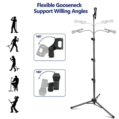 Mic Stand, Boom Microphone Stands Tripod Gooseneck Microphone Stand Height Adjustable from 24" to 67" with 2 Mic Clips for Singing Stage Performance Party Mic Mount