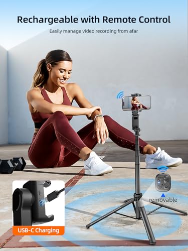 Rollei Auto Face Tracking Tripod, Smartphone Gimbal Stabilizer 61'' Selfie Stick Tripod Holder 360° Rotation for iPhone/Android Stand for Filming Streaming Tiktok Video Vlog - style: Easy Creator Gimbal