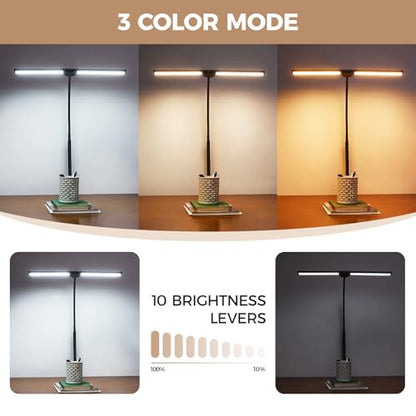 Voncerus LED Desk Lamp for Home Office, Double Head Architect Light with Clamp, Computer Monitor Clip on Light, 3 Modes and 10 Brightness, Adjustable Flexible Goose-Neck, Table Task Lamp, Black - color: Black Pro