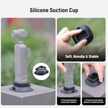 NEEWER Basics AC023 Suction Cup Base Mount Compatible with DJI Osmo Pocket 4 & Pocket 3 Gimbal Camera, Silicone Table Holder ø 64mm Nonslip Soft Stable Accessories, Supports Battery Handle Charging - style: AC023