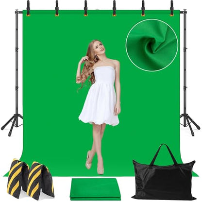 10x7.5 Photography Backdrop Stand Kit with Green Screen Backdrop, Photo Backdrop Stand Kit for Video Streaming, and Live Broadcast, Background Stand Kit with Sandbags, Clips, Carring Bag - size: 10x7.5 ft