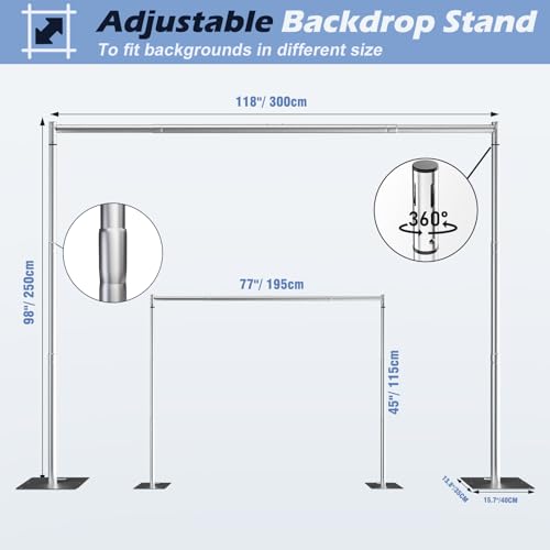 TOCRETOARE Heavy Duty Backdrop Stand, 8x10ft Pipe and Drape Backdrop Stand Kit with Adjustable Telescopic Poles Frame and Metal Base, Background Holder for Parties Wedding Birthday Photography - size: 8x10FT-without Upgrade Clip on