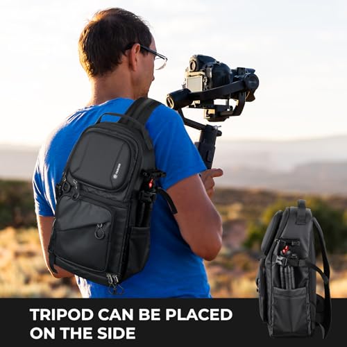 TARION Camera Backpack Sling Bag - 9L Compact Camera Bag 2-in-1 Waterproof Crossbody Sling Bag with Side Access & Dual Strap & Raincover for Photographers (TR-S) - color: 2-in-1 Sling Bag Black, size: Large