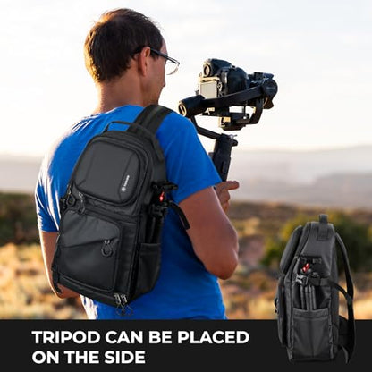TARION Camera Backpack Sling Bag - 9L Compact Camera Bag 2-in-1 Waterproof Crossbody Sling Bag with Side Access & Dual Strap & Raincover for Photographers (TR-S) - color: 2-in-1 Sling Bag Black, size: Large