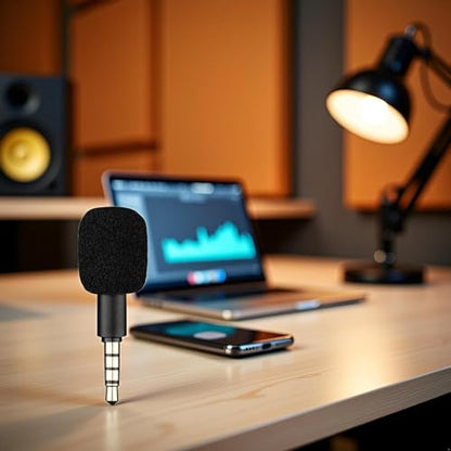 Mini Portable Condenser Microphone, 3.5mm 4-Pole/3-Pole Jack, Black, for Phone, Computer, Laptop, Multipurpose Condenser Microphones