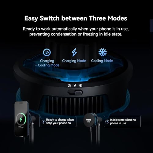 ULANZI SK-10 3-in-1 Phone Cooling Fan, Magnetic Wireless Charger Stand Compatible with iPhone 17 Pro Max, Semiconductor Cooler with Adjustable Desk Holder for Live Streaming, Gaming, Office Video Call