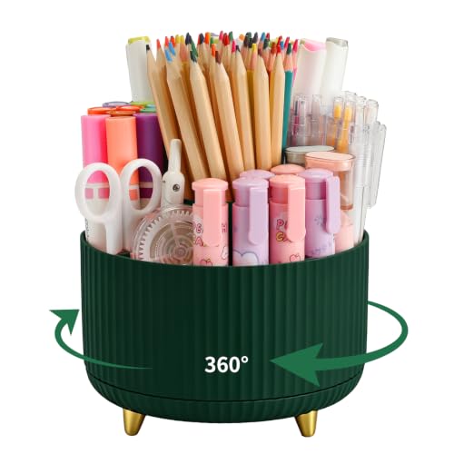 Camelmother 360°Rotating Pen&Pencil Holder For Desk With 5Slots Cute Office - color: Green