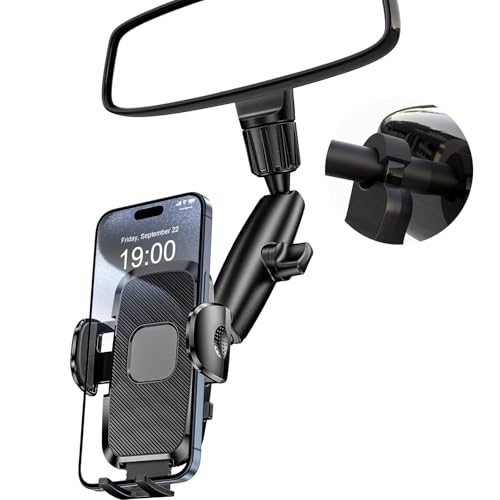 Phone Holders for Your Car, Rear View Mirror Phone Holder, 360° Rotating Car Phone Holder Mount Compatible with All 4"-7" iPhone and Android Cell Phones - style: Rearview Mirror Phone Holder for Car