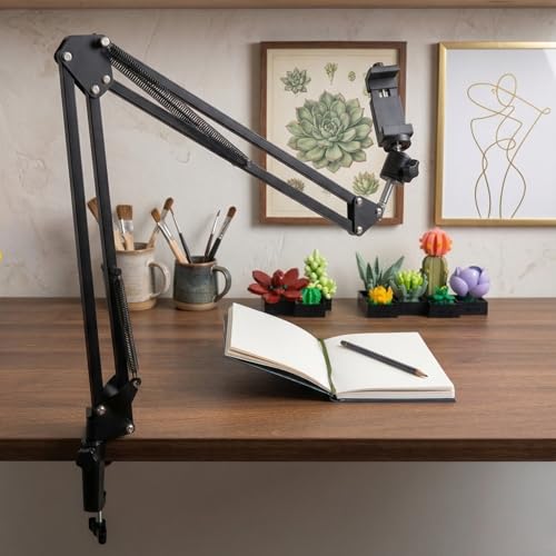 Overhead Phone Mount with Table Clamp – Stable Top-Down Phone Holder for Drawing, Tracing, Filming & Crafts – Adjustable Desk Clamp Stand for Creators