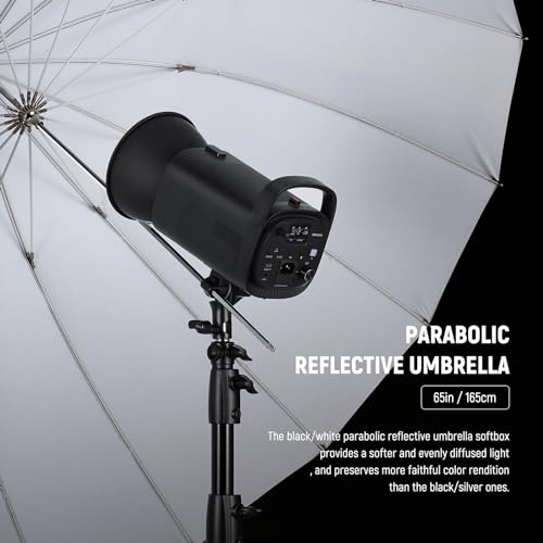 NEEWER 65"/165cm Parabolic Reflective Umbrella Photography with White Inner, Soft Lighting with Diffuser Cover, Bag, Quick Fold for Camera Photo Studio Video Light Shooting Monolight Flash, NS3U - color: White, size: 65"