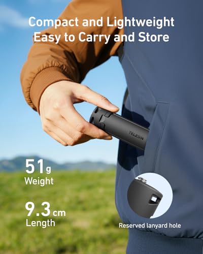 TELESIN Mini Tripod & Grip for DJI Osmo Pocket 3/4 & Insta360 Luna Ultra, One Click Open Desktop Stand&Handle with 1/4"Screw for DJI Action 6 5pro 4/GoPro/Insta360 X5/Camera/Phone/Digital Accessories