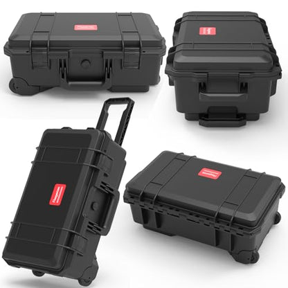Regetek Waterproof Travel Camera Hard Case with Padded Divider, 22 x 14 x 10 Inch, Rolling Case for Camera, Gear, Equipment, Dustproof, Shockproof,Airline Carry-On Approved, Inner 19.8"x 10.9" x 6.8"