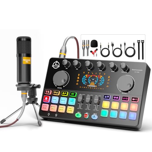 Podcast Equipment Bundle, Audio Interface with XLR Dynamic Microphone for Studio Recording Vocals, Podcasting, Streaming, Gaming, COMMANDER M100 3rd - color: M100-1 Dynamic