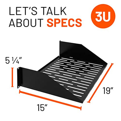 ECHOGEAR 3U Rack Shelf - Universal Design Works with Any Rack - Holds 75bs of Servers, Network Gear, or AV Equipment - 15" Deep Steel Shelf with Ventilated Design - Install Hardware Included - size: 3U Rack Shelf