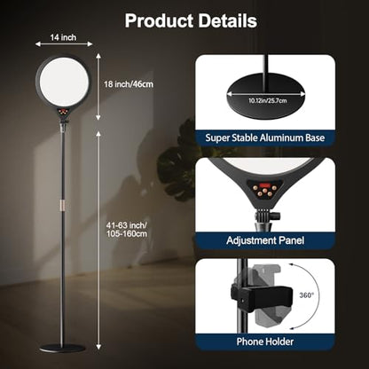 Ring Light with Stand, 14" Professional LED Camera Lighting for Video Recording, Adjustable Height Content Creator Essentials Kit, Selfie Ring Light for TikTok YouTube